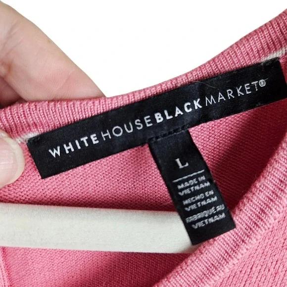 White House Black Market Womens Knit Top‎ Pink Sheer Sleeve Keyhole Back L - Picture 6 of 11
